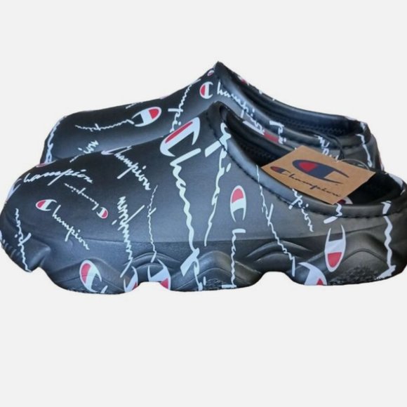 Champion Super Meloso Warped Slip on Logo Clogs Shoes Black White Mens Size 8 - Picture 4 of 9